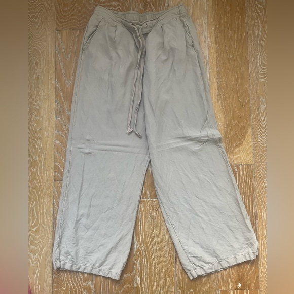 Beige Linen Wide Leg Pants - Picture 2 of 7